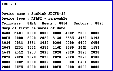 SanDisk CF-32 card result from the IDENTIFY command